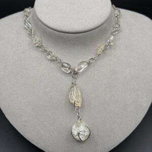 Handcrafted Silver Tone Wire Wrapped Clear Stones Pendant Necklace